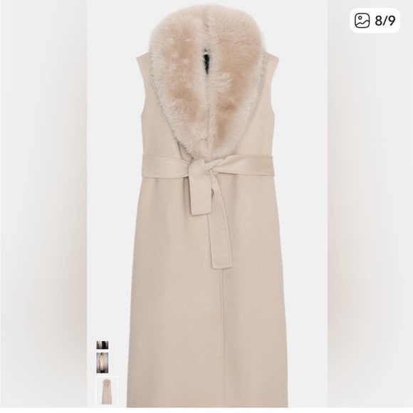 Zara Beige Long Vest with Faux Fur Trim - Picture 8 of 9